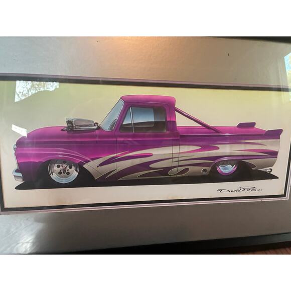 Hot-Rod Concept Art David Teters Framed Automotive Illustration Purple Lowrider - Picture 2 of 8